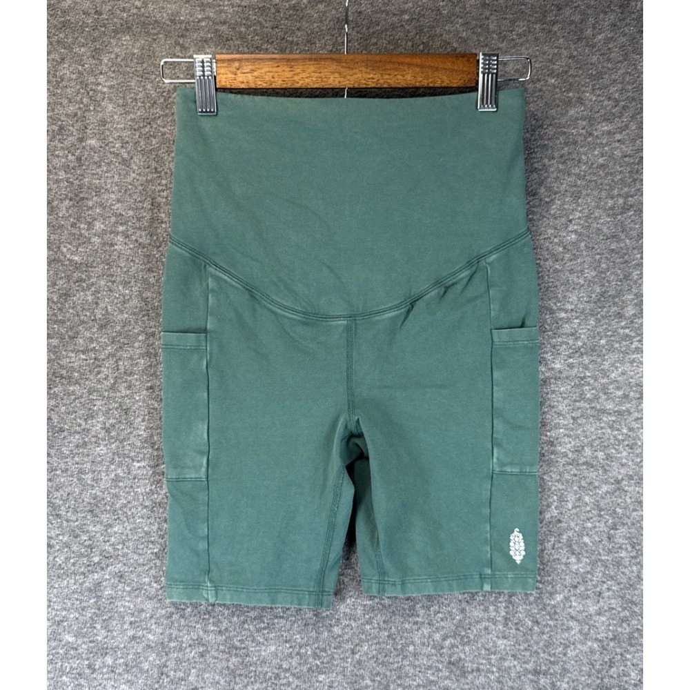 FP Movement HATCH The Way Home Maternity Biker Shorts Size XS Pockets Fade Green